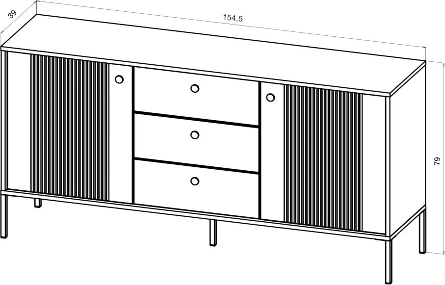 Komód 2 ajtóval és 3 fiókkal kasmír színben arany fogantyúkkal – ISEO IS03