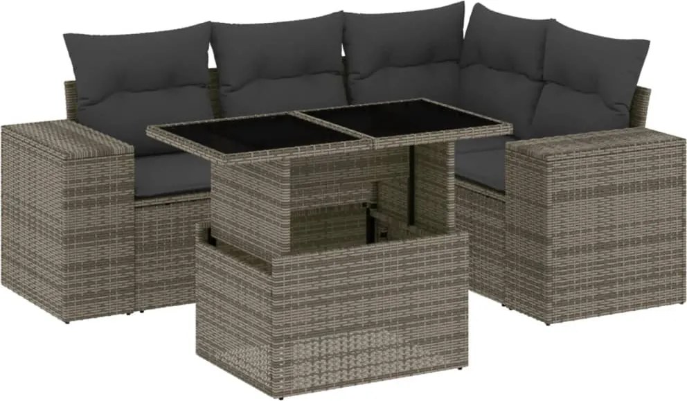 vidaXL 5 részes szürke polyrattan kerti ülőgarnitúra párnákkal