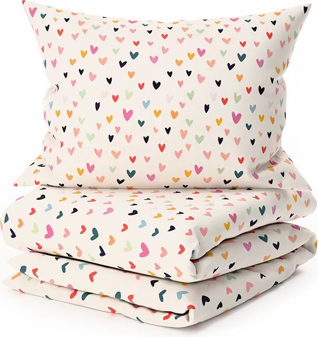 Pamut ágynemű DOTHEARTS POLY krém színű Ágyneműhuzat mérete: 2 db 70 x 90 cm | 200 x 220 cm