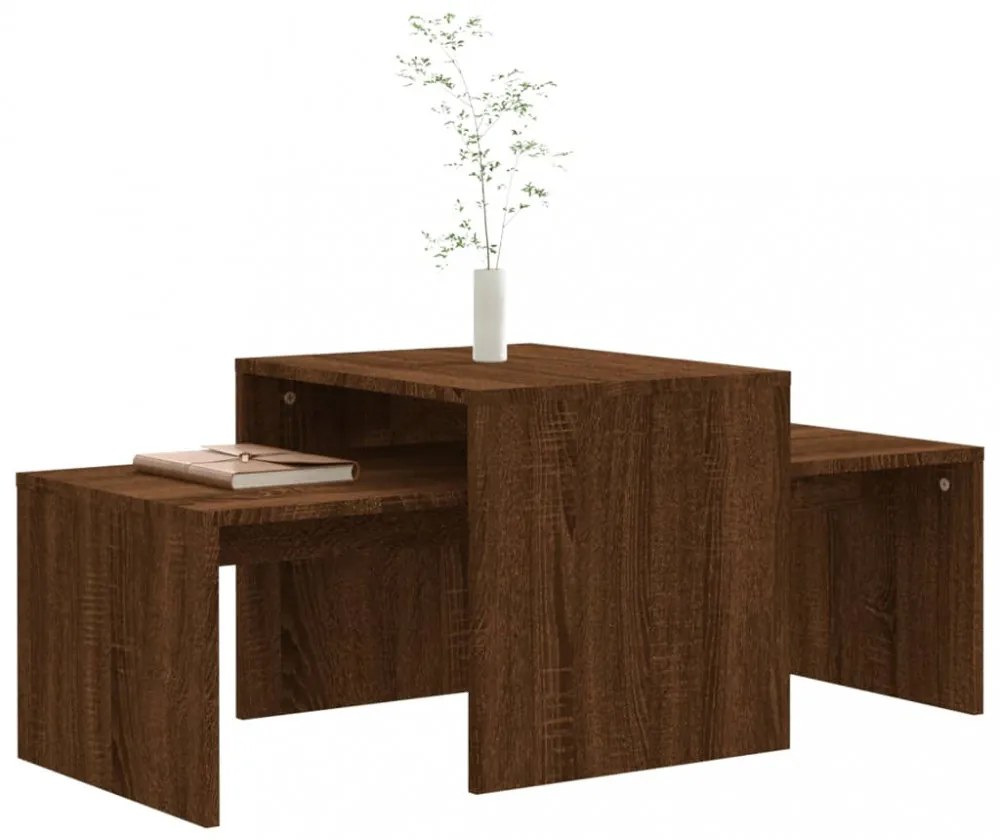 barna tölgyszínű szerelt fa dohányzóasztalszett 100x48x40 cm