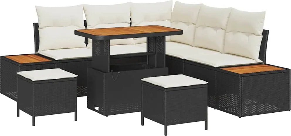 vidaXL Kerti Kanapé Szett 8 pcs Fekete polirattan