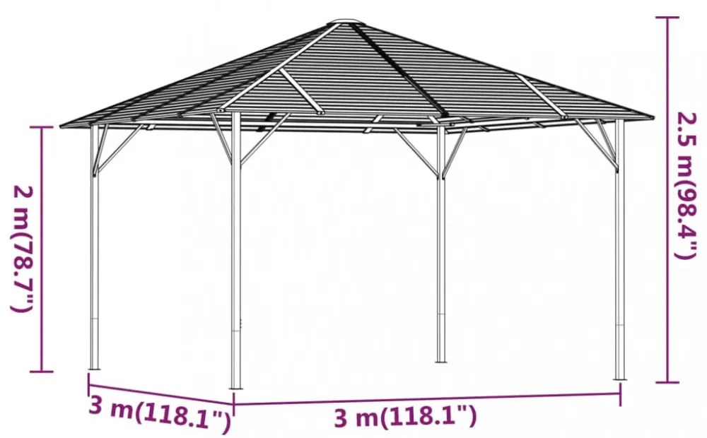 antracitszürke pavilon tetővel 3 x 3 m