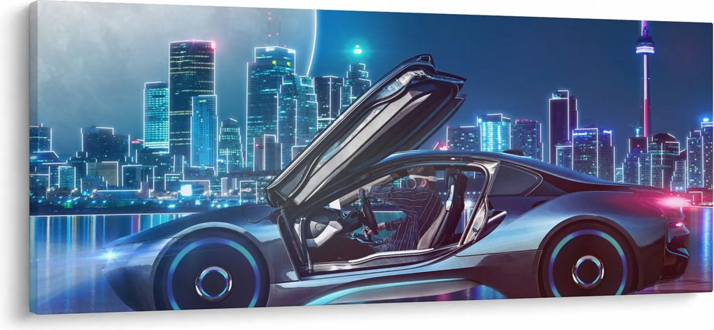 Versenyautó éjjel képe (120x50 cm)