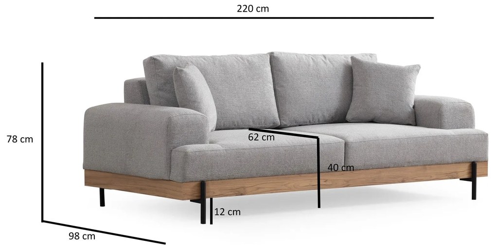 3 személyes kanapé Eti Oak -Szürke