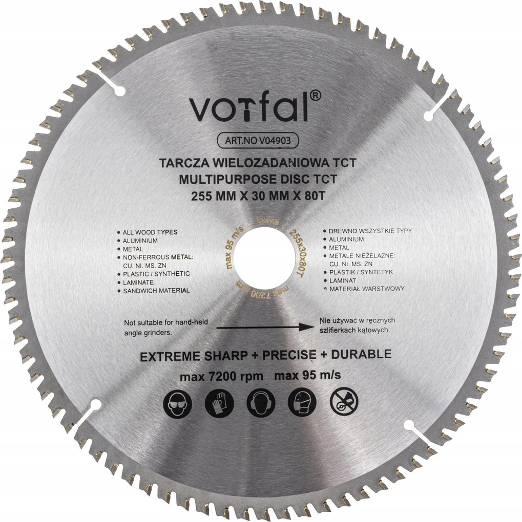 Vágótárcsa Többcélú Fűrész Tct 255X30X80T Fém Fa Kompozit