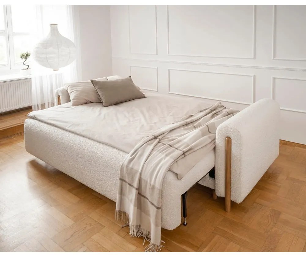 Elefántcsont színű buklé kinyitható-tárolóhelyes kanapé 244 cm Arcadova – ELTAP