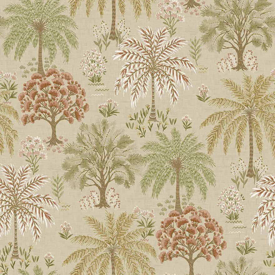 Holden Decor Wanderlust Solana bézs-korall fa mintás vlies tapéta – 92030