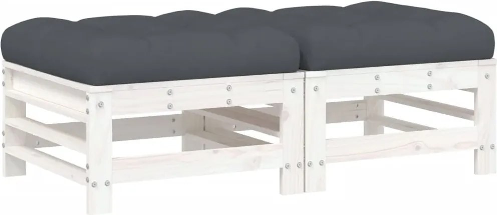 vidaXL 2 db fehér tömör fenyőfa kerti lábzsámoly párnával