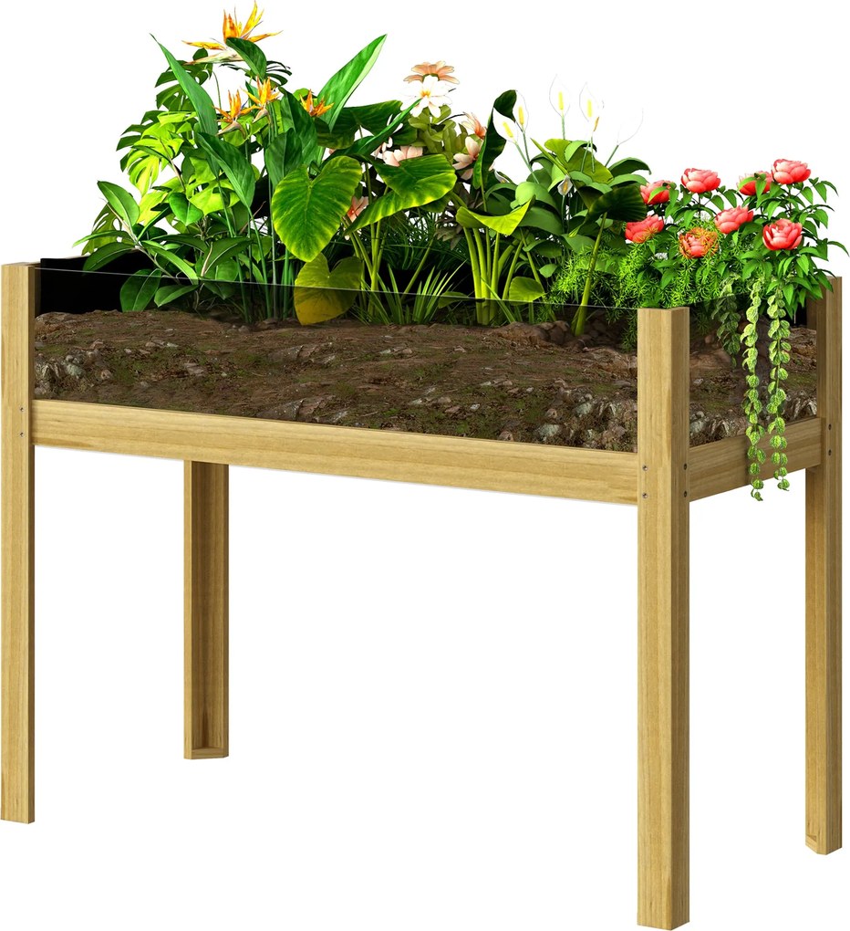 Outsunny Emelt Ültetődoboz Akril Panelek, Leeresztő Nyílások, Fa Ültetődoboz, Időjárásálló Zöldséges Ágyás, Kert Ágyás, Ültetőágyás Kerthez, Balkonhoz