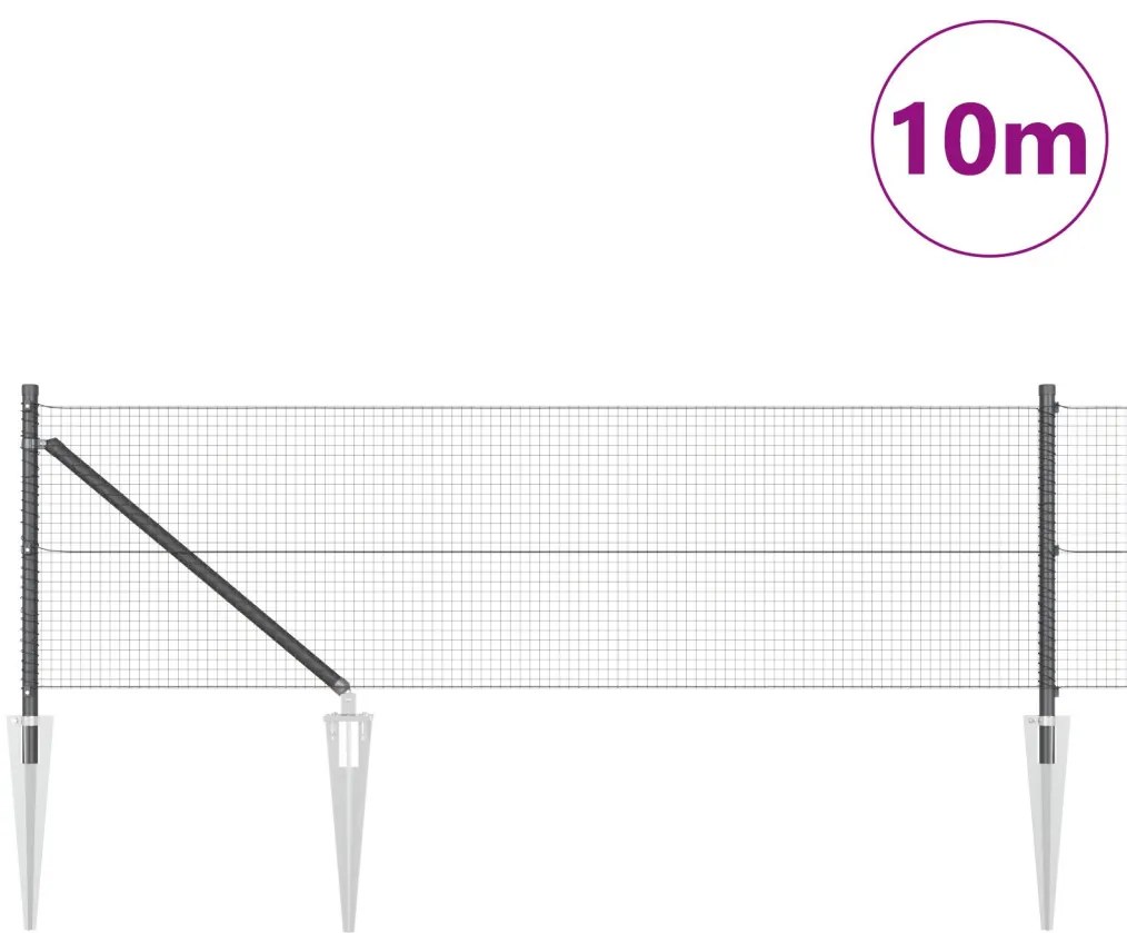 Hegesztett huzal kerítés 7 cölöppel Szürke 0.4x10 m acél