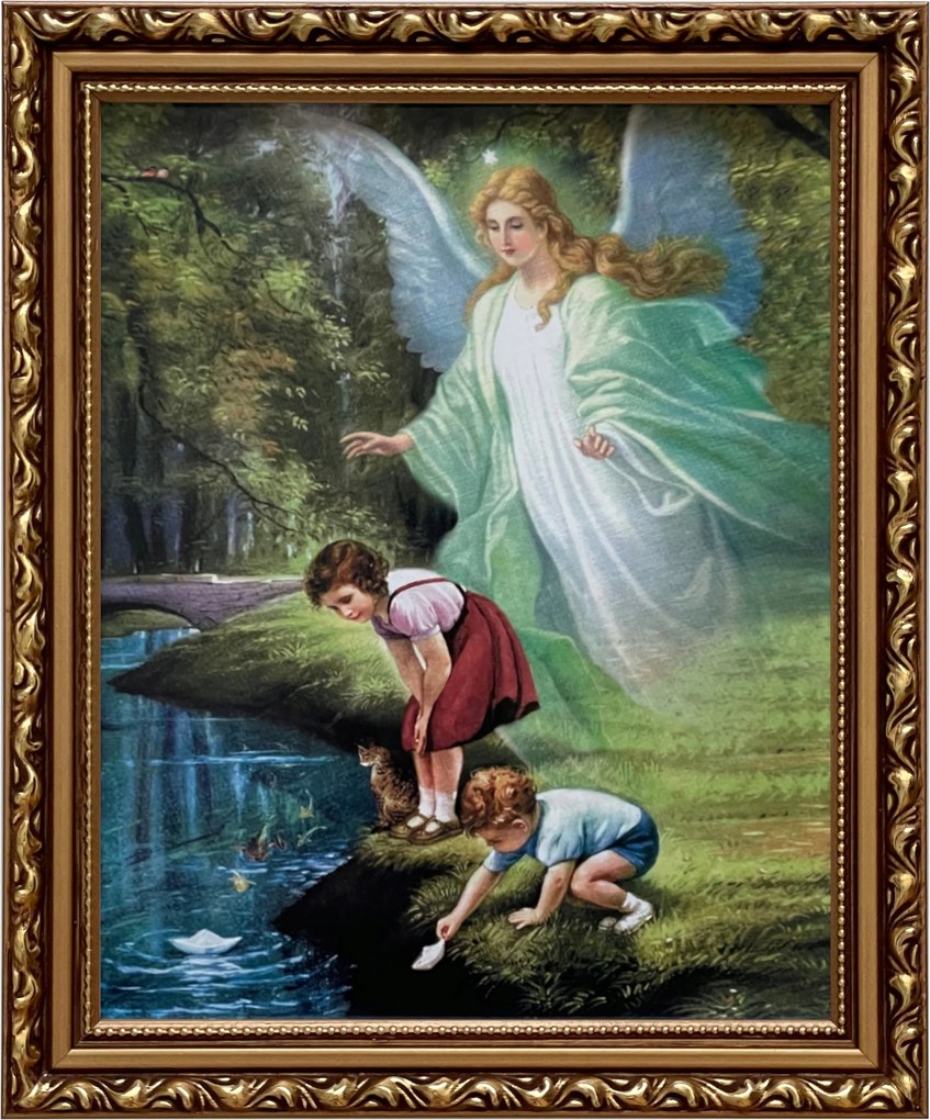 Vászonkép 29x24 Őrangyal Arany Angyal Díszített Keresztelő Ajándék Keret