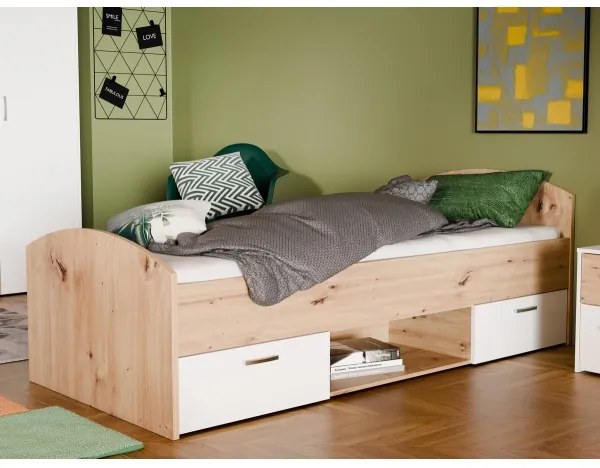 Egyszemélyes ágy tárolóval URO 90x200 cm artisan tölgy/fehér