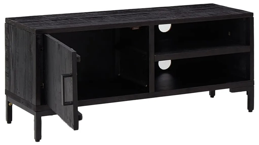 fekete tömör újrahasznosított fenyőfa TV-szekrény 90x30x40 cm