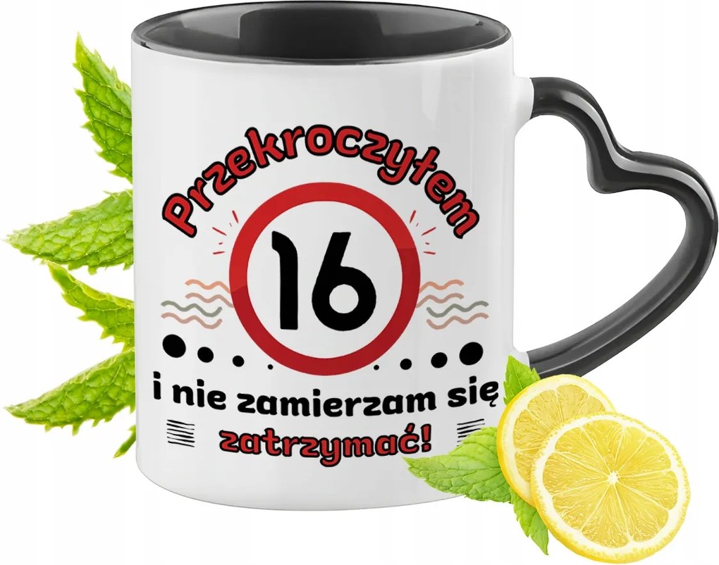 Születésnapra 16 16-as Fekete Bögre Szív Alakú Füllel Ajándék