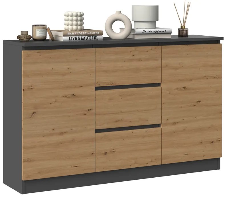 Riano MIX 2D3S komód, 120x75x40 cm, antracit-tölgy
