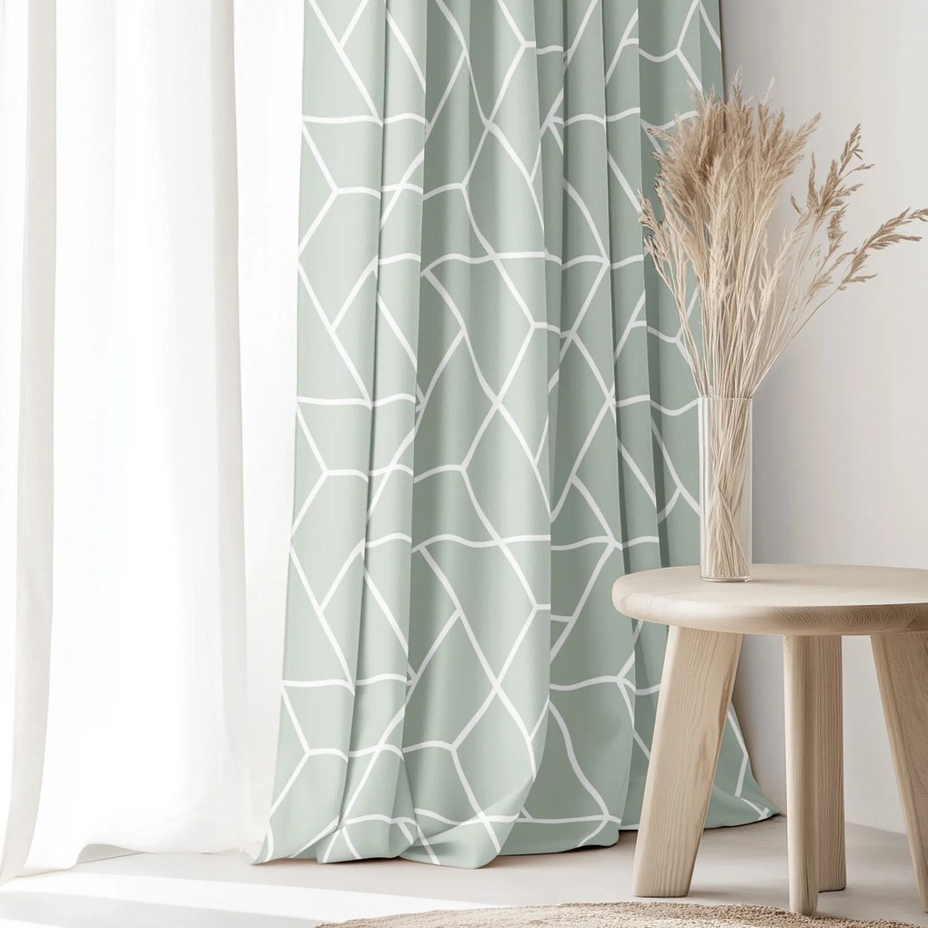 Goldea pamut függöny - mozaik minta zsálya alapon 180x150 cm