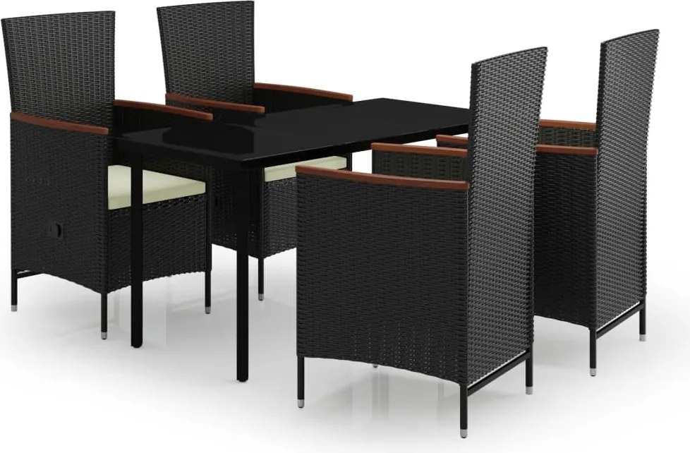 vidaXL 5 részes fekete kerti étkezőgarnitúra párnákkal