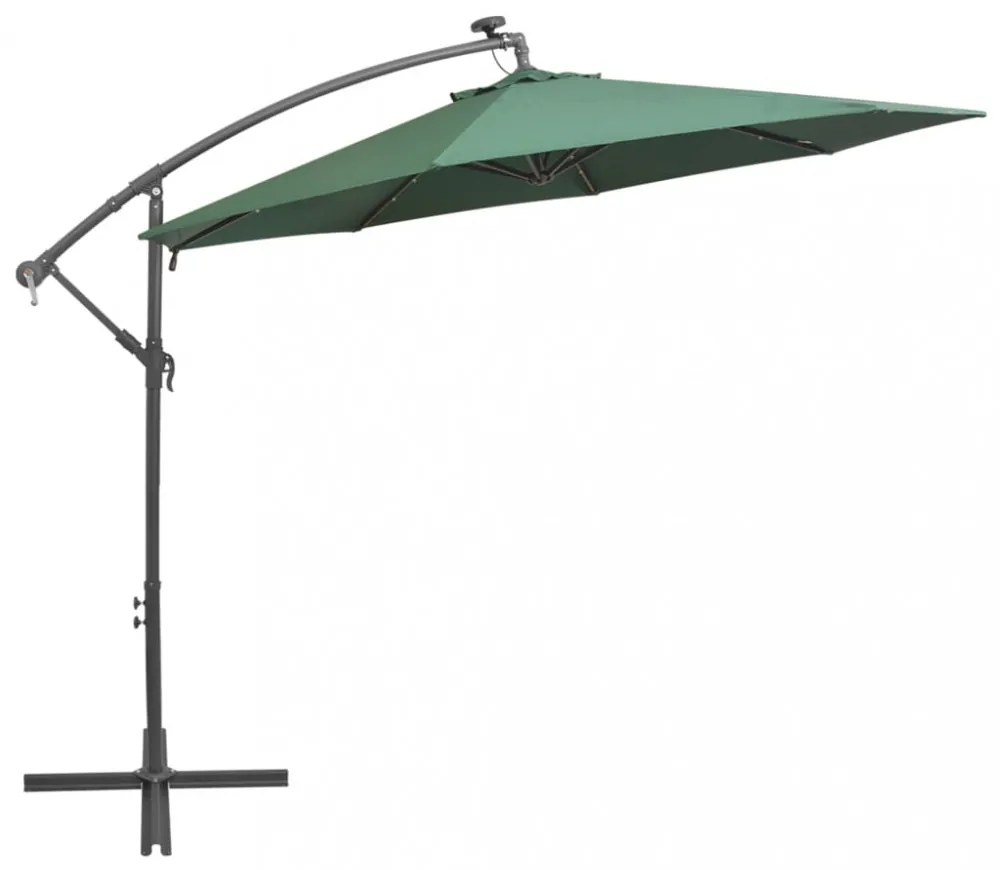 zöld függőernyő LED-del, fém rúddal 300 cm