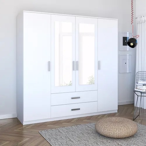 Gardróbszekrény Fehér Színben 4 Ajtóval és 2 Fiókkal. Tamina 200 cm.