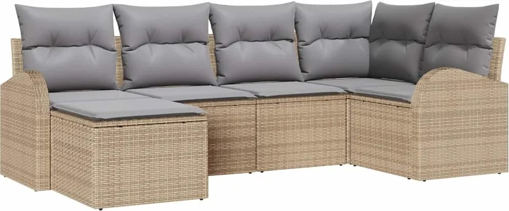 vidaXL Kerti Kanapé Szett 6 pcs Bézs polirattan