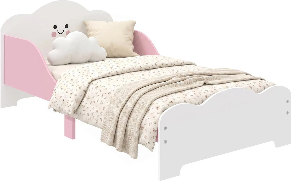 AIYAPLAY gyerekágy 140×70 cm, védőkorlátokkal és lécezett ágyráccsal, rózsaszín – matrac nélkül | Aosom