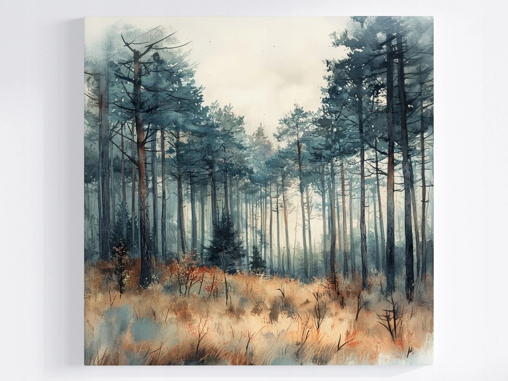 Poszter Akvarell Tájkép Erdő Fenyőfák 40x40