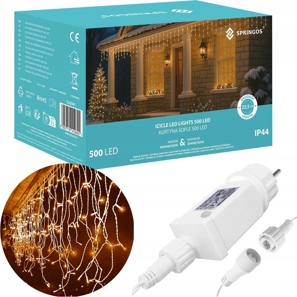 Jégcsap Kültéri Karácsonyi Lámpa 1500LED Funkciók Függöny 67m Meleg Fehér