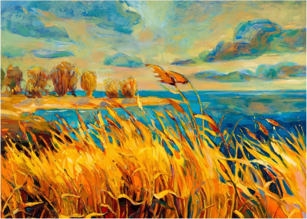 Kép - naplemente a tó felett, akril festmény (üvegen) (70x50 cm)