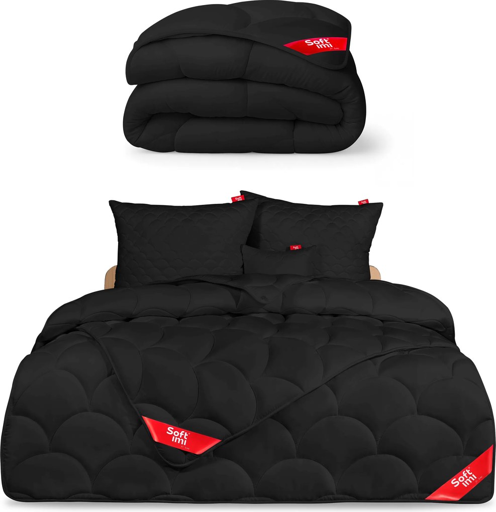 Egész Éves Antiallergén Paplan 200X200 2 Párna 70X80 Fekete Szett