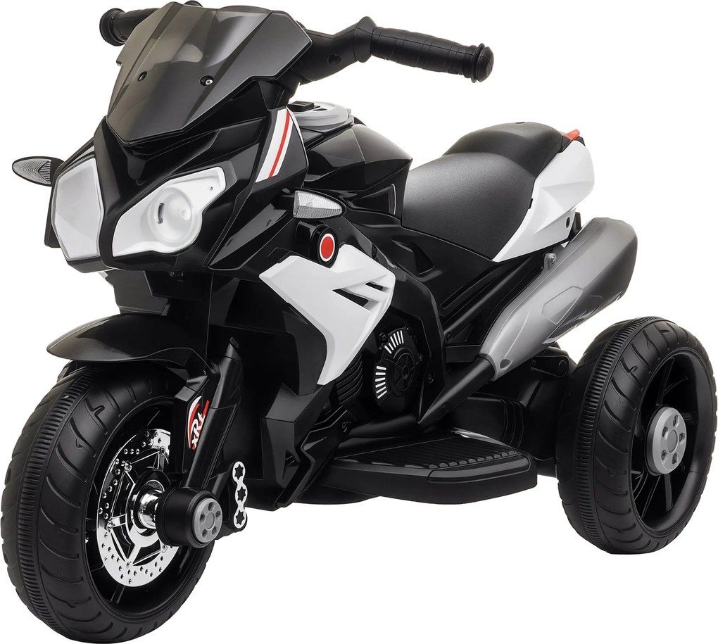 HOMCOM Gyermek Elektromos 3 Kerekű Trike 3+ Éves Gyerekeknek Tölthető 6V Akkumulátorral, Zene, Kürt és Fényszórók - 86x42x52 cm Fekete és Fehér | Aoso