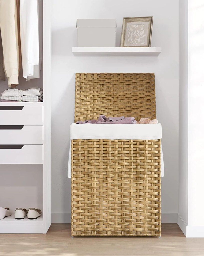 Szennyestartó, 90 literes, szintetikus rattan ruháskosár natúr