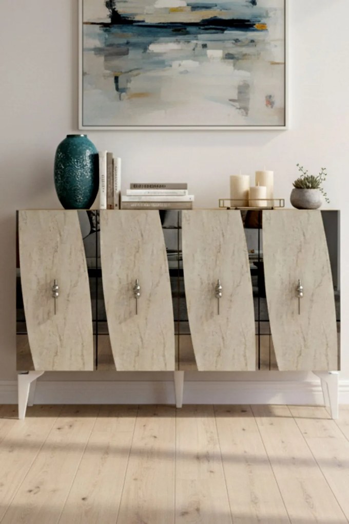 Elips 120 - White, Travertine, Silver
