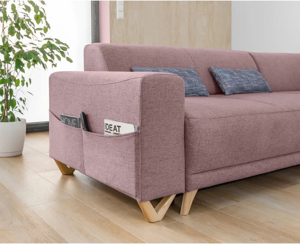 Rózsaszín kinyitható-tárolóhelyes sarokkanapé (jobb oldali-L alakú) Classy Sophie – Miuform
