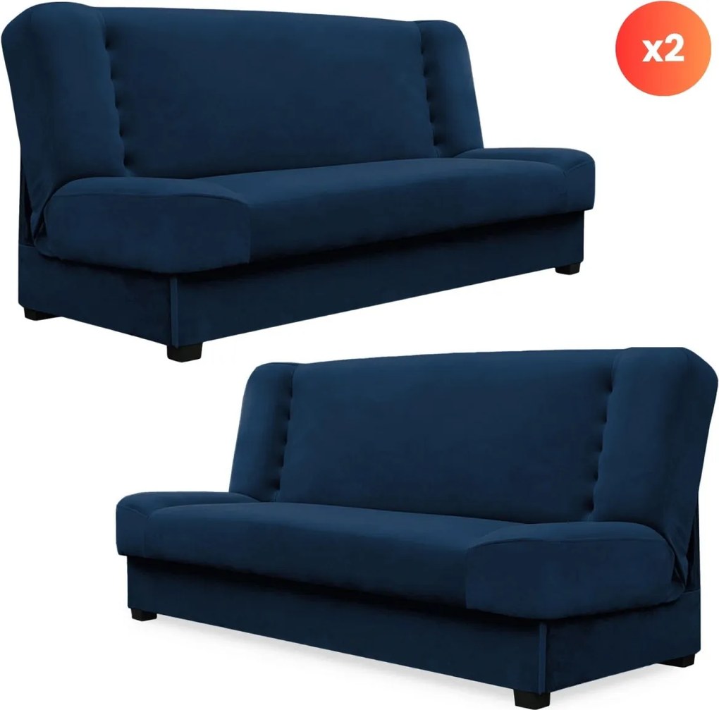 Zestaw 2x Wersalka Rozkładana PIANO Granatowa Welurowa