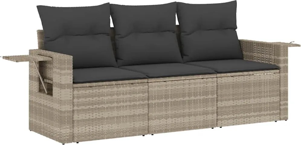 vidaXL 3 részes világosszürke polyrattan kerti ülőgarnitúra párnával