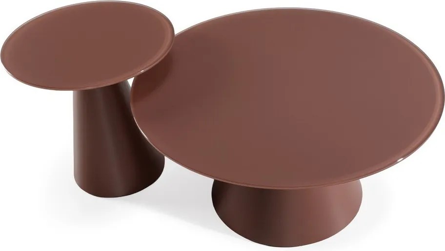 Barna kerek dohányzóasztal szett 2 db-os üveg asztallappal ø 80 cm Vida – MOME