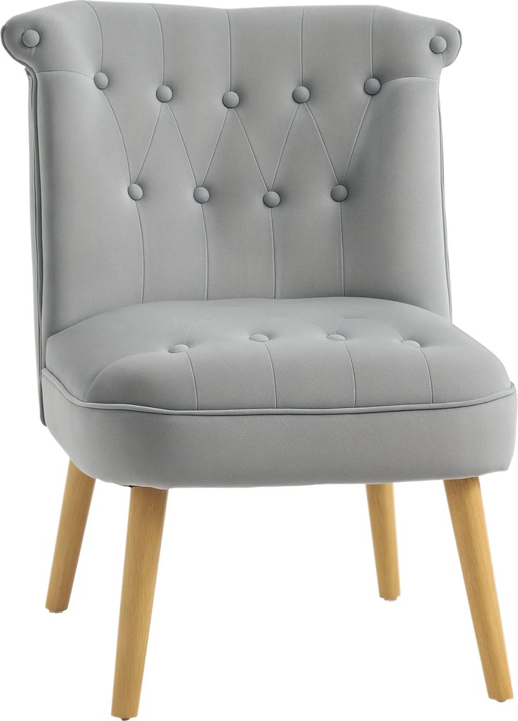 HOMCOM Kárpitozott Fotel Nappalihoz és Étkezőhöz, Fa Lábakkal és Bársonyos Hatású Szövettel, 60x66x79 cm, Szürke | Aosom