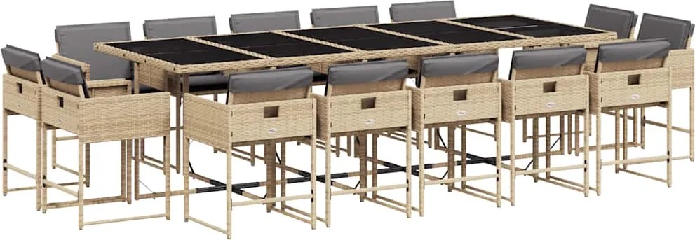 vidaXL 15 részes vegyes bézs polyrattan kerti étkezőgarnitúra párnával