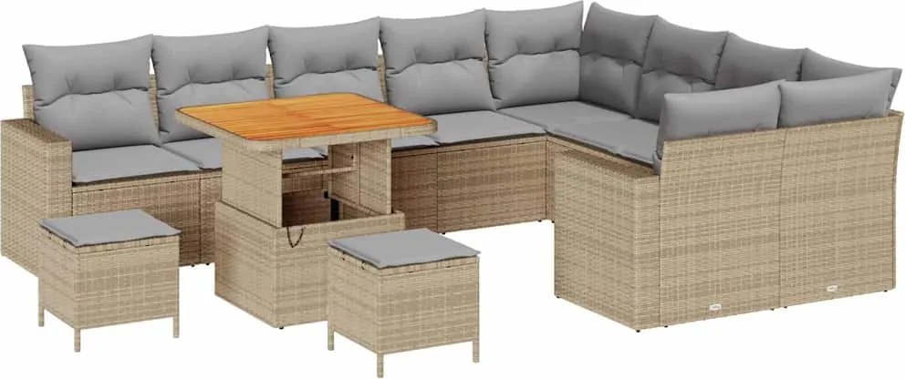 vidaXL Kerti Kanapé Szett 12 pcs Bézs polirattan