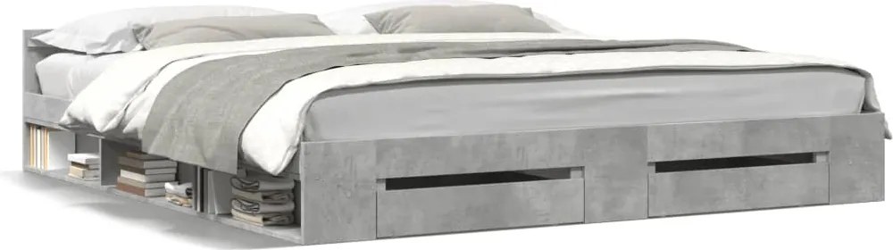 vidaXL betonszürke szerelt fa ágykeret fiókokkal 200 x 200 cm