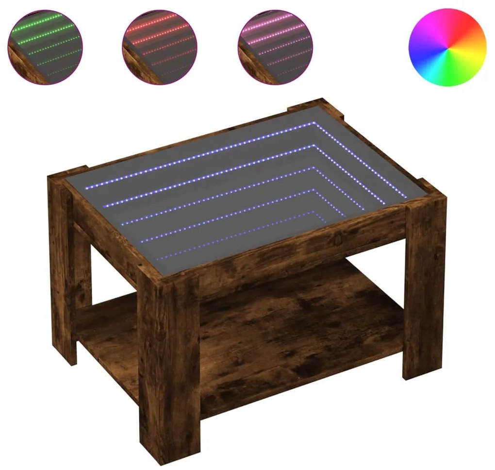 füstös tölgy szerelt fa dohányzóasztal LED-del 73 x 53 x 45 cm