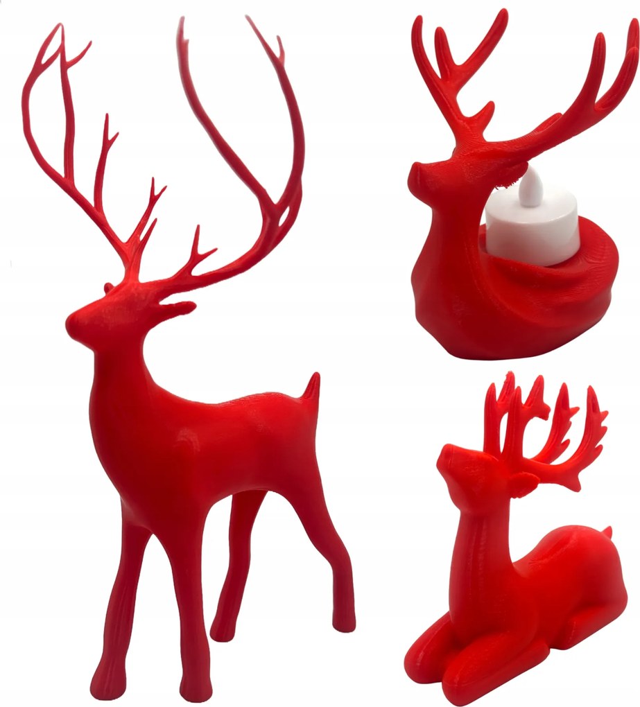 Karácsonyi Szarvas Dekoráció Rénszarvas Figurák Gyertyatartó Piros