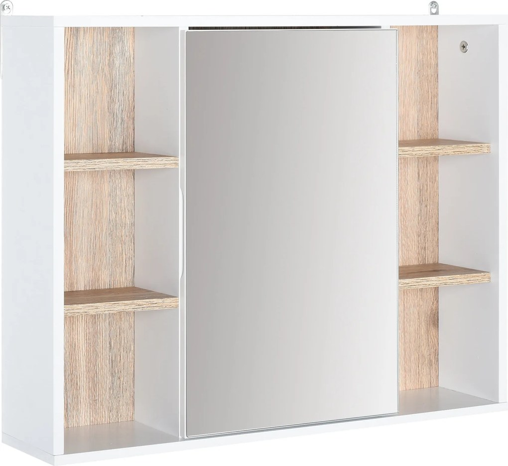 HOMCOM Falra Szerelhető Tükrös Szekrény Állítható Polcokkal 60x14.5x49.4 cm Fehér és Tölgy | Aosom