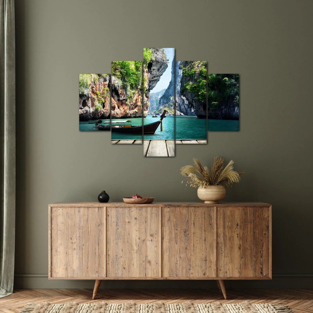Kép - Víz mediterrán táj csónakkal (150x105 cm)