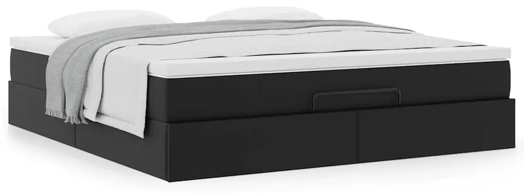 Ottomán ágykeret matraccal fekete 180x200cm műbőrrel