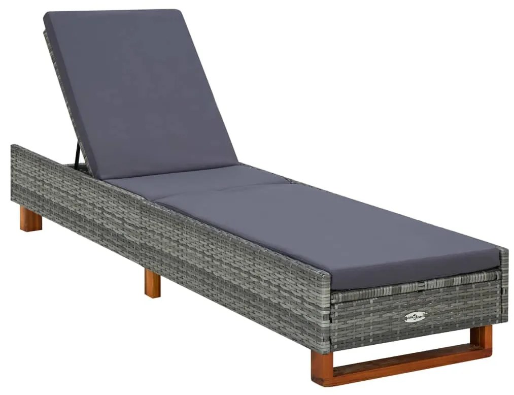 Szürke polyrattan napozóágy párnával