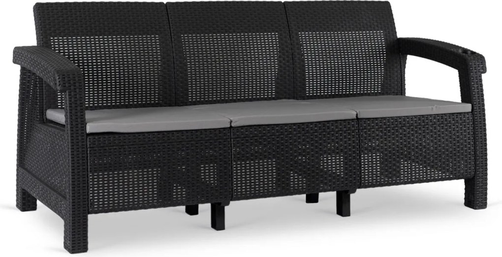 Kerti kanapé fekete színben, technorattan kivitelben FLINT