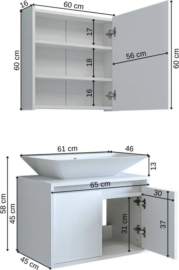 Mosdószekrény, 60 cm – TR283VLN1463