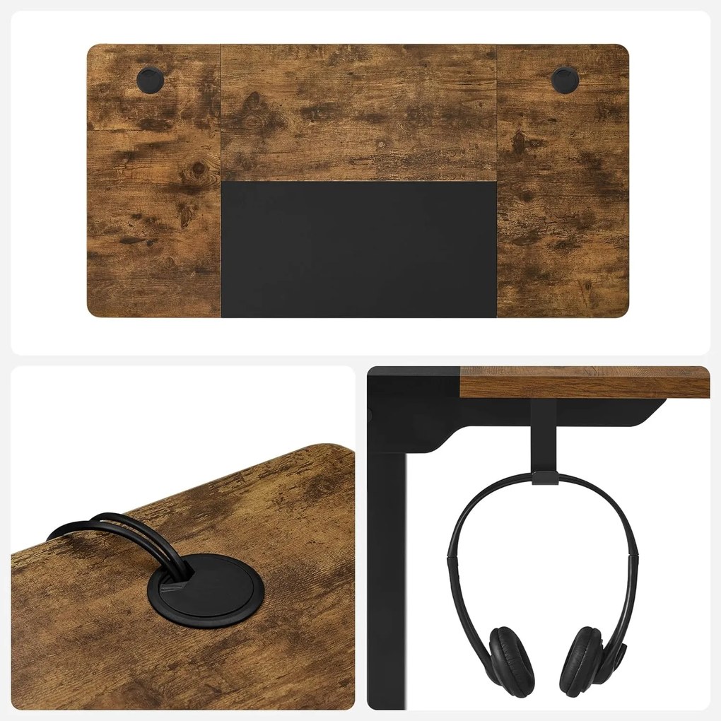 Állítható magasságú elektromos íróasztal memória funkcióval 120x60 cm, vintage barna/alapfekete
