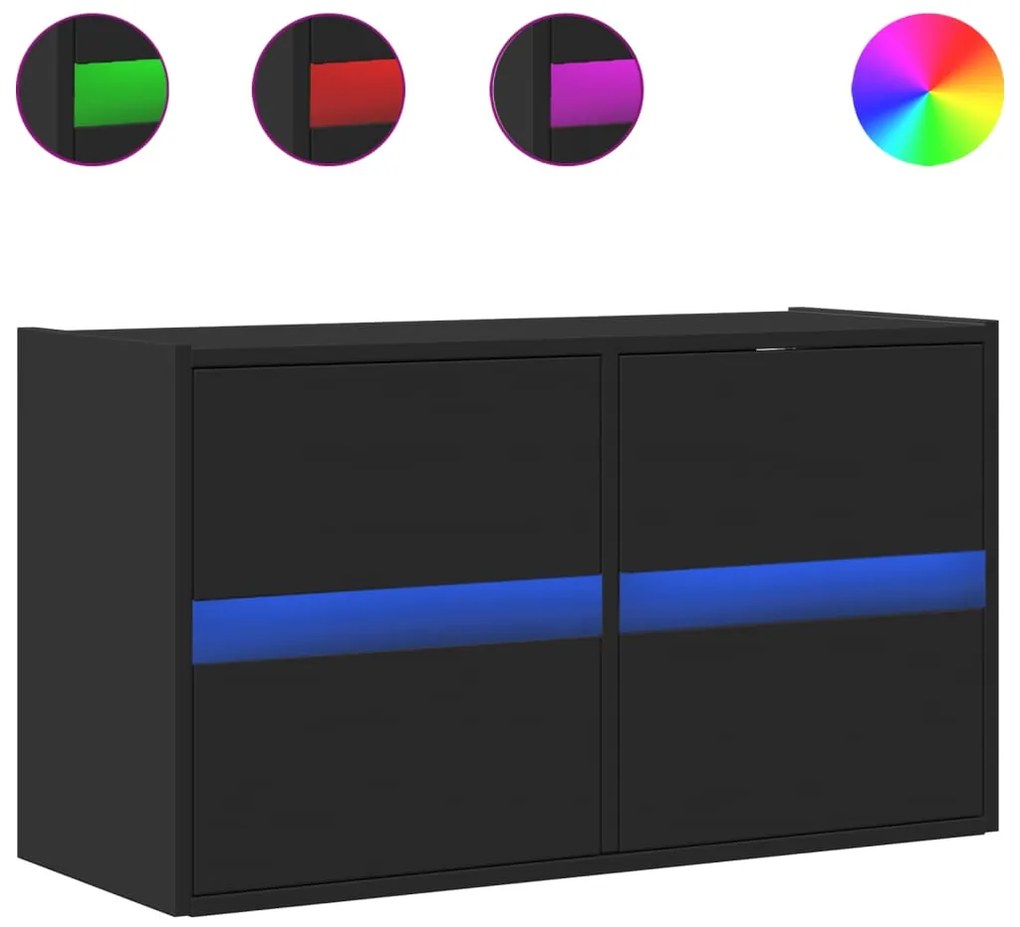 fekete fali TV-szekrény LED-világítással 80x31x45 cm